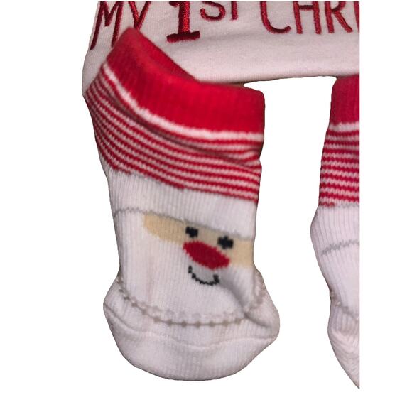 NWT BABY ESSENTIALS MY FIRST CHRISTMAS SANTA HAT AND SOCKS 0-6 Month Santa Xmas - Picture 3 of 5